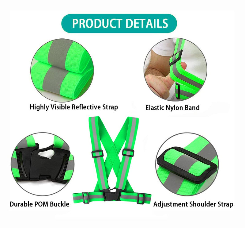 Famnosta Running Reflective Vest Gear 3 Pack, Adjustable Safety Vest High Visible Reflective Belt Straps Night Walking Vest Green,Blue,Grass Green - BeesActive Australia