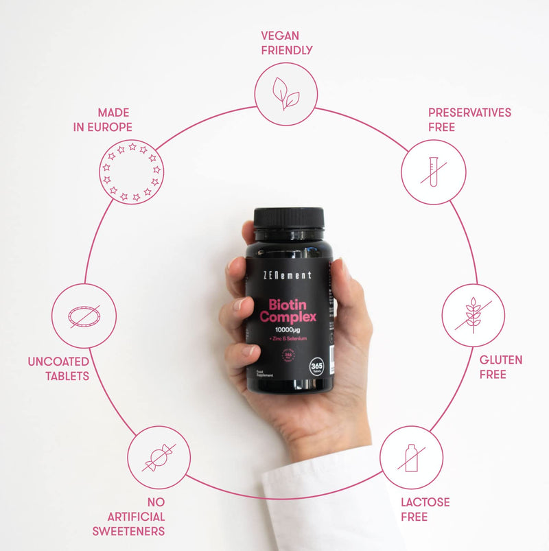 Biotin Hair Growth Supplement, 365 Tablets Enhanced with Zinc & Selenium, Hair Vitamins Complex | Biotin 10000 mcg | Vegan Supplement, Hair Skin and Nails Vitamins for Women & Men | Zenement - BeesActive Australia