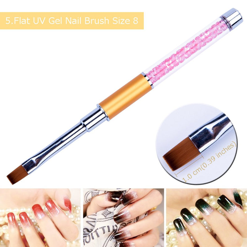 Ycyan 5Pcs UV Gel Nail Art Design Brushes Rhinestone Handle Nail Drawing Painting Carving Liner Pen Brush Set - BeesActive Australia