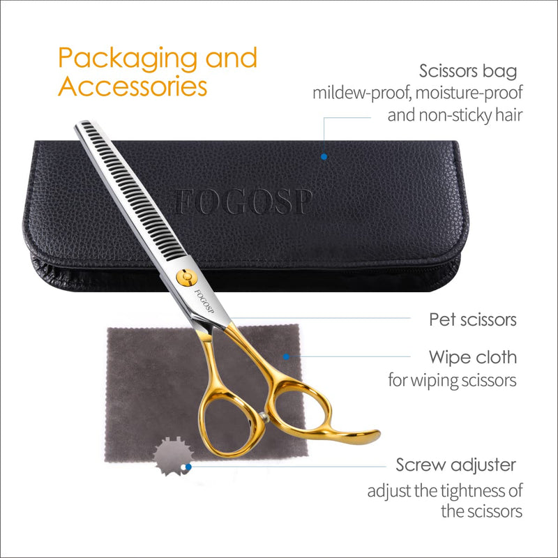 FOGOSP Professional Dog Grooming Scissors 7" 7.5 in Curved Grooming Scissors Thinning Shears for Grooming Chunker Straight Dog Grooming Shears For Groomers 6.5" Blender Gold - BeesActive Australia