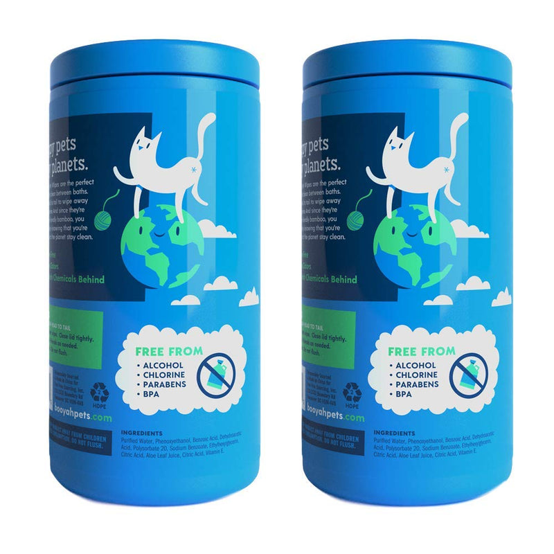 Booyah Tree Free Bamboo Pet Wipes for Dogs & Cats | Natural, Earth Friendly, Deodorizing, Hypoallergenic Cleaning Wipes for Eyes, Ears, Paws, & Face (Unscented, 2 Canisters, Total of 140 Jumbo Wipes) - BeesActive Australia