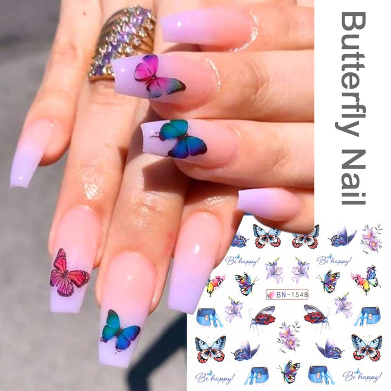 Butterfly Nail Art Stickers Decals Nail Flowers Butterfly Nails Design Accessories Water Transfer Nail Decals Butterflies Nails Supply DIY Manicure Tips Wraps Charms (12 Pcs) - BeesActive Australia
