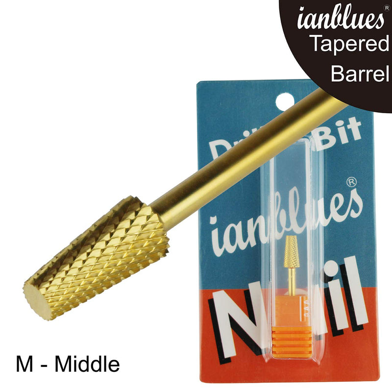 ianblues Tapered Barrel Carbide Nail Drill for Electric Manicure Drill Machine, Pro-Remove Nail Gels, Acrylic Gels, Dip Powder, or Normal Nail Care (M- Middle, Gold) M- Middle - BeesActive Australia