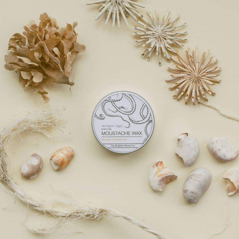 The Brighton Beard Co. Jevington Jiggs's Mandarin & Cedarwood Extra Firm Moustache Wax, Handmade & Reworkable Wax 30g - BeesActive Australia