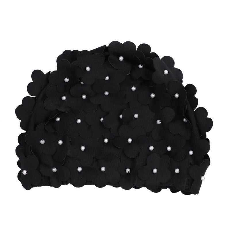 Swim Cap Floral Petal Swimming Caps for Women Girls Swim Bath Hats Bathing Cap Spa Cap Washing Face Cap Black - BeesActive Australia