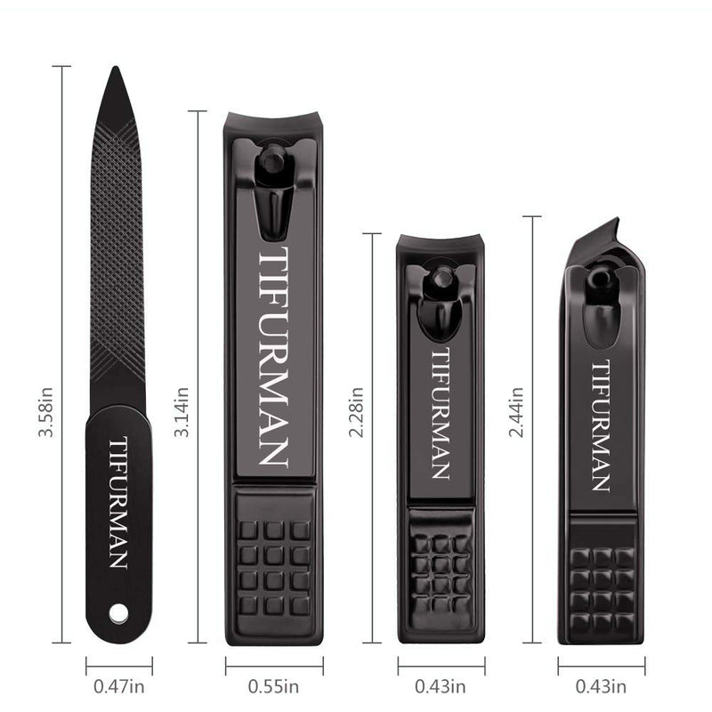 TIFURMAN Nail clippers set black stainless steel 4pcs Nail clipper Toenail Clipper Cutter Ingrown Toenail Kits: Curved Clippers, Oblique Clipper & Nail File, Sharp Cutters for Thick Nails.(Black) - BeesActive Australia