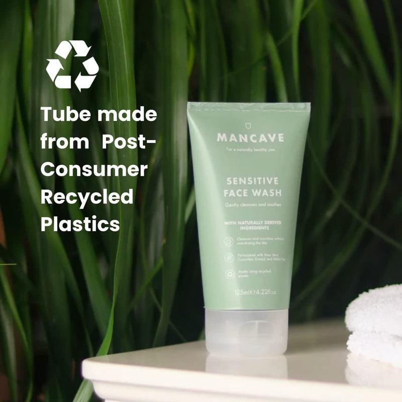 ManCave Sensitive Face Wash 125ml for Men, Suitable for Sensitive Skin, Natural Formulation, Vegan Friendly, Tube made using Recycled Plastics - BeesActive Australia