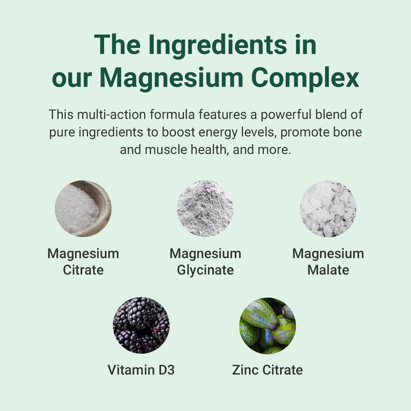 Hey Nutrition Magnesium Complex High Strength 205mg Supplement - Zinc & Vitamin D3 - Muscle and Bone Health, Nerve Function and Energy Support - UK Manufactured - Non-GMO, 60 Vegan Capsules 60 Count (Pack of 1) - BeesActive Australia