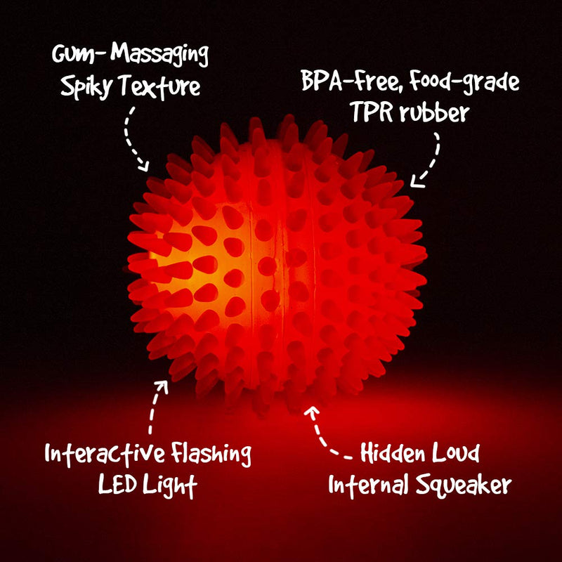3.5” Spiky Squeak & Light Ball Dog Toy - Small, Cleans Teeth and Promotes Dental and Gum Health for Your Pet Multicolor - BeesActive Australia
