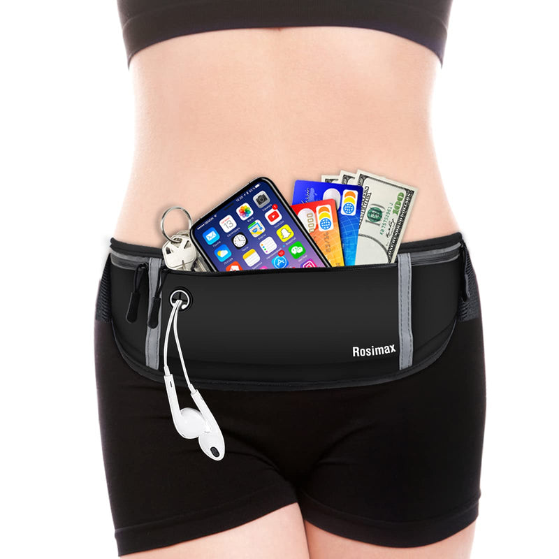 ROSIMAX Running Waist Phone Bag Water Resistant Adjustable Outdoors Sport Running Belt Travelling Money Pouch Fanny Pack for Women Men Cell phone holder Runners Belts for Hiking Fits All Phones iPhone Samsung - Black - BeesActive Australia