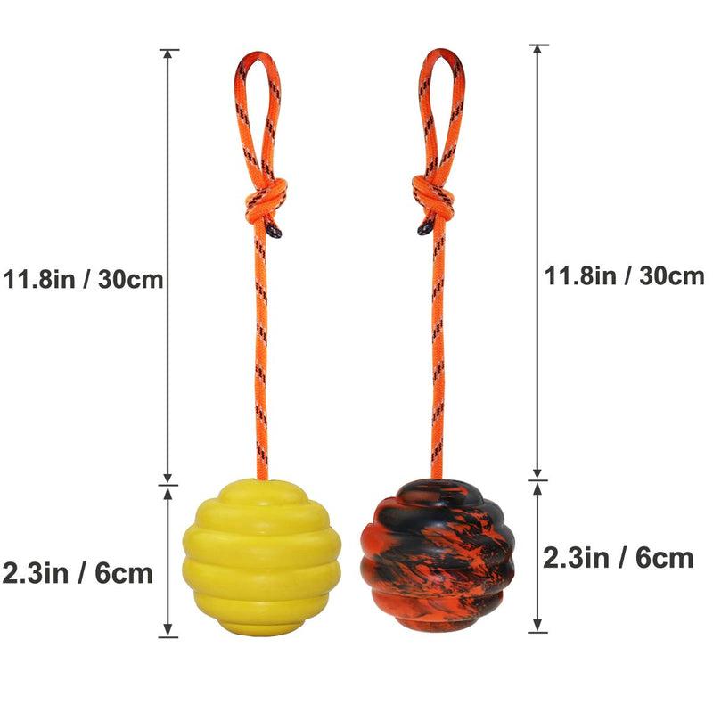 Nevperish K9 Training Ball with Rope Exercise and Reward Toy for Dogs Indestructible Dog Toy Ball with Handle for Training Pull Throw Toy tug Toy Dogs Fetch Toys Belgian Malinois Gifts Orange and Yellow - BeesActive Australia