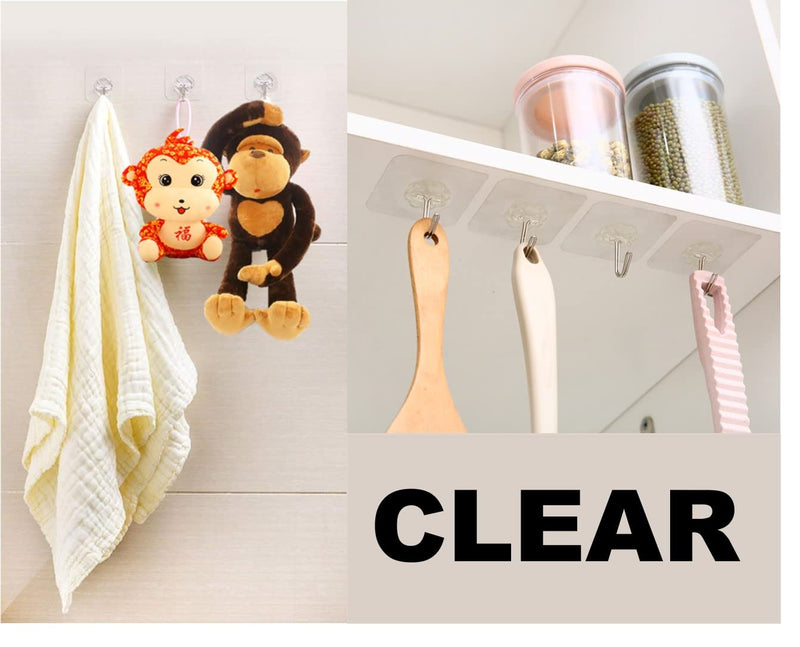 Adhesive Hooks, 20 Packs, 33lbs/15kg Premium Heavy Duty Wall Ceiling Hooks for Hanging, Damage Free, Clear Sticky Hanger for Kitchen, Bathroom Shower Outdoor Use. - BeesActive Australia