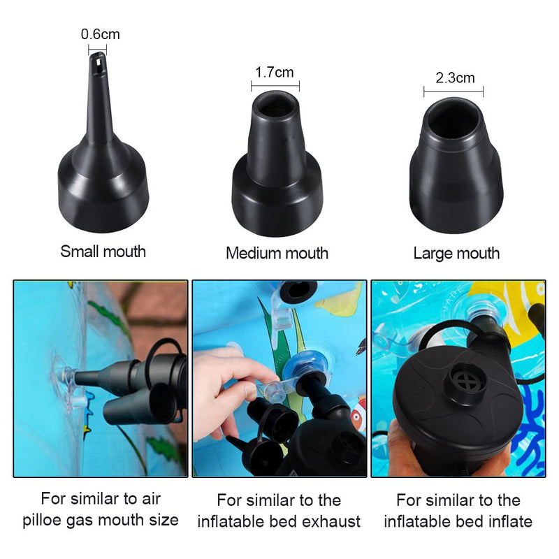 Electric Air Pump 110V AC/12V DC 2 Way Quick-Fill Air Beds Pump Attachments with 3 Nozzles for Inflatables Air Bed Mattress Float Pool Toy Flow, Black - BeesActive Australia