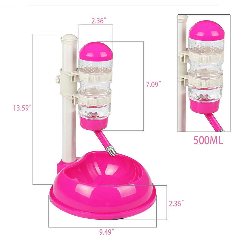 Pawow Pet Dog Cat Automatic Water Food Feeder Bowl Bottle Standing Dispenser Pink - BeesActive Australia
