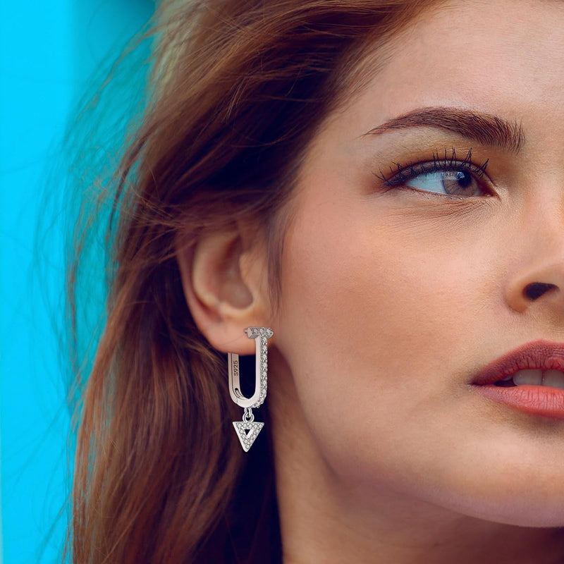 Hapour 925 Sterling Silver Hoop Earrings for Women -Large Simple Geometric Drop Earrings Jewelry Hypoallergenic Big Silver Hoop Earrings for Women Girls Arrow Earrings - BeesActive Australia