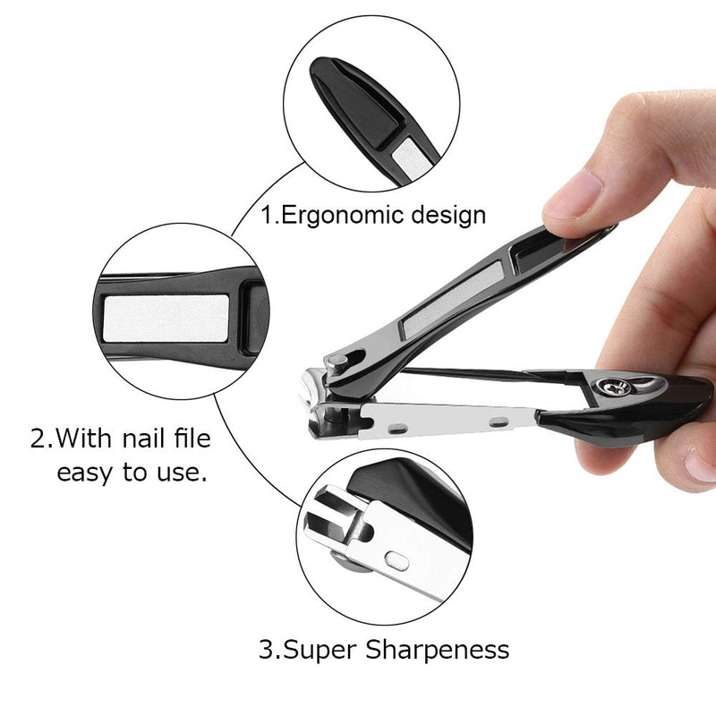 Nail Clipper Pinkiou Black Straight Edge Nail Clipper Stainless Steel Nail Cutter For Fingernail Toenail (2 Pieces) - BeesActive Australia