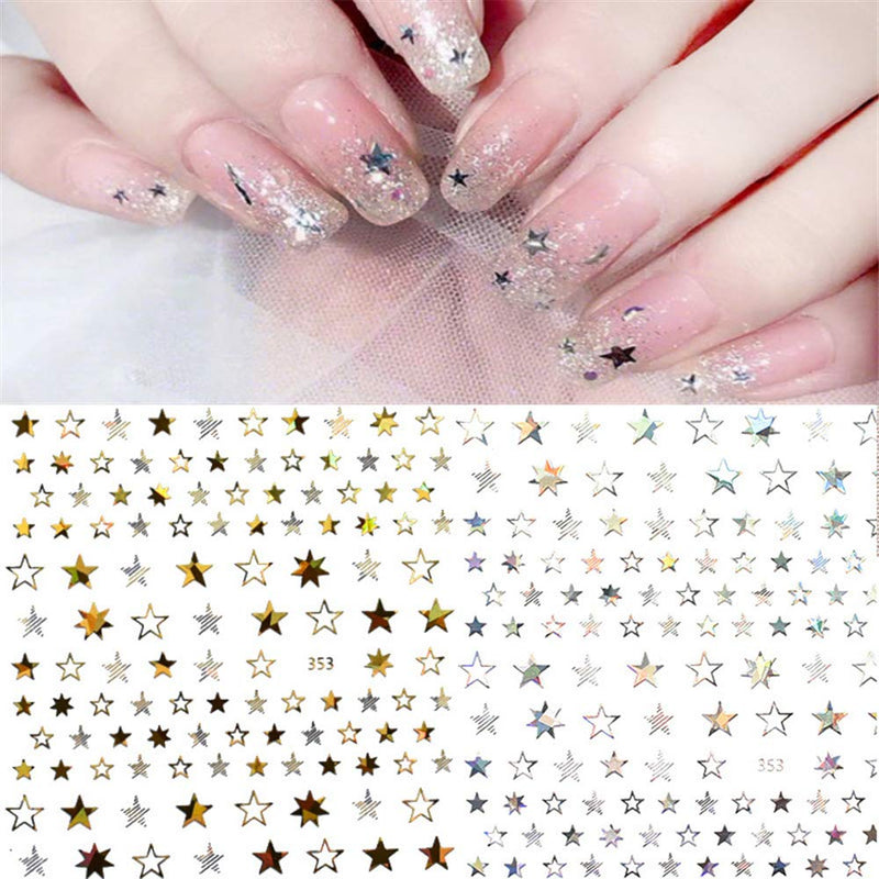 Jmassyang 7 Sheets 3D Star Nail Art Stickers Self-Adhesive Nail Art Decals Holographic Laser Nail Art Supplies Stars Stickers Glitter Shiny for DIY Nail Supplies Nail Decoration - BeesActive Australia