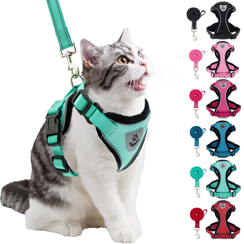 PUPTECK Cat Harness and Leash Set- Adjustable Vest Escape Proof Harness for Kitten Small Medium Cats, Retractable Breathable Soft Mesh for Outside with Reflective Strips M-Neck:11- 13.7" Chest: 18- 20" Green - BeesActive Australia