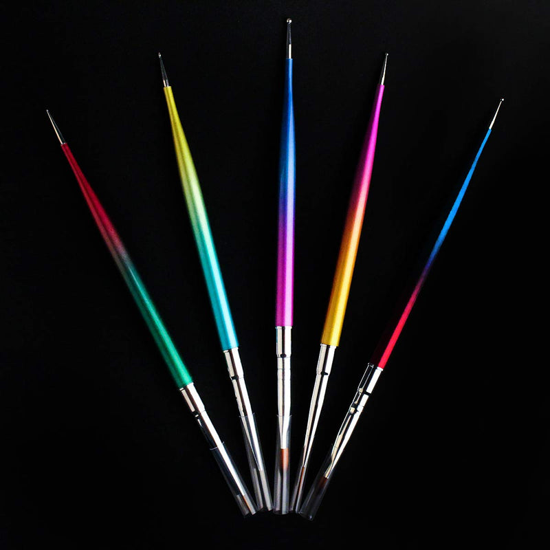 SILPECWEE 5Pcs Double-Ended Acrylic Nail Brush Set Rainbow Nail Dotting Drawing Pen Nail Art Liner Brush Manicure DIY&Salon Tools NO1 - BeesActive Australia