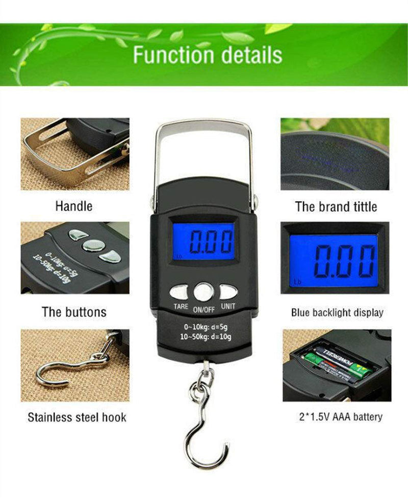 [AUSTRALIA] - Emoly Fishing Scale 110lb/50kg Backlit LCD Screen, Portable Electronic Balance Digital Fish Hook Hanging Scale with Measuring Tape Ruler for Tackle Bag,Luggage, Baggage 