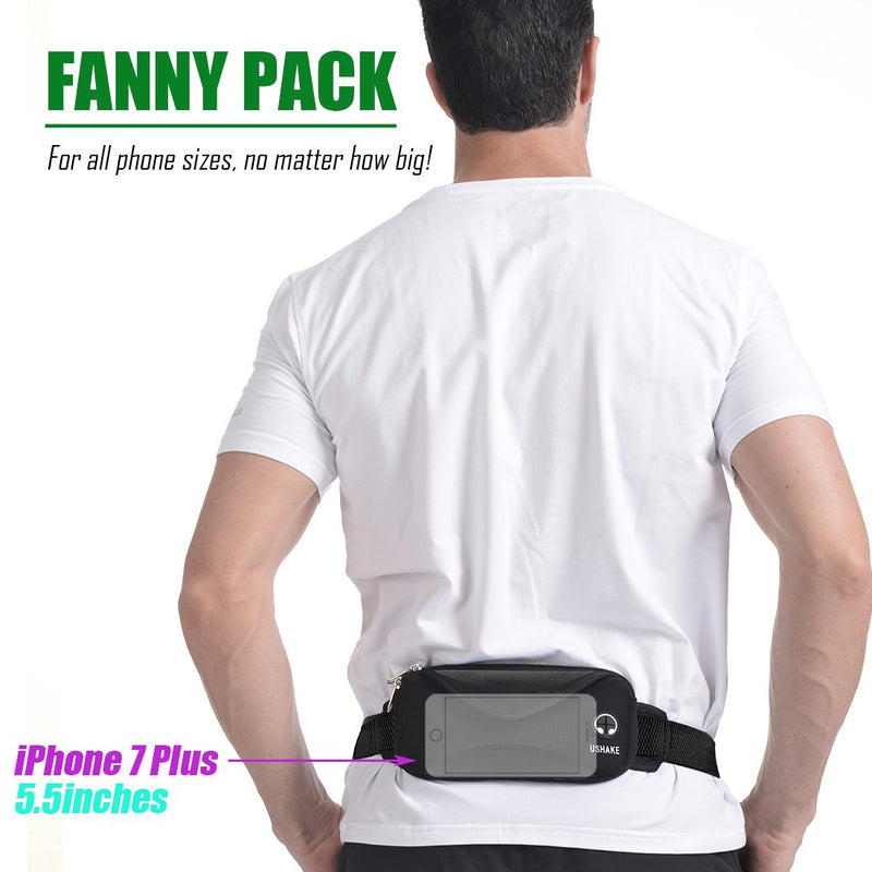 USHAKE Running Belt with Extender Belt, Bounce Free Pouch Bag, Fanny Pack Workout Belt Sports Waist Pack for Apple iPhone Samsung Note Galaxy in Running Walking Cycling-05BK - BeesActive Australia