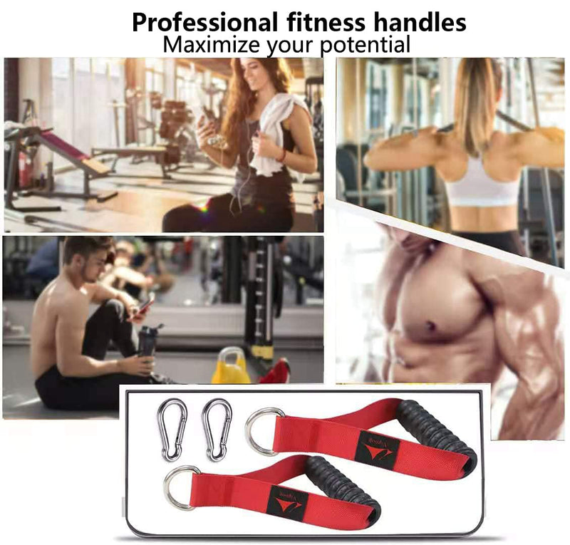 Vigoog Heavy Duty Gym Exercise Handles Attachment for Cable Machine,Resistance Band,Pulley System Home Fitness Workout Equipment, with Elastic Rubber Grip and 2 Large Carabiners Glory red - BeesActive Australia