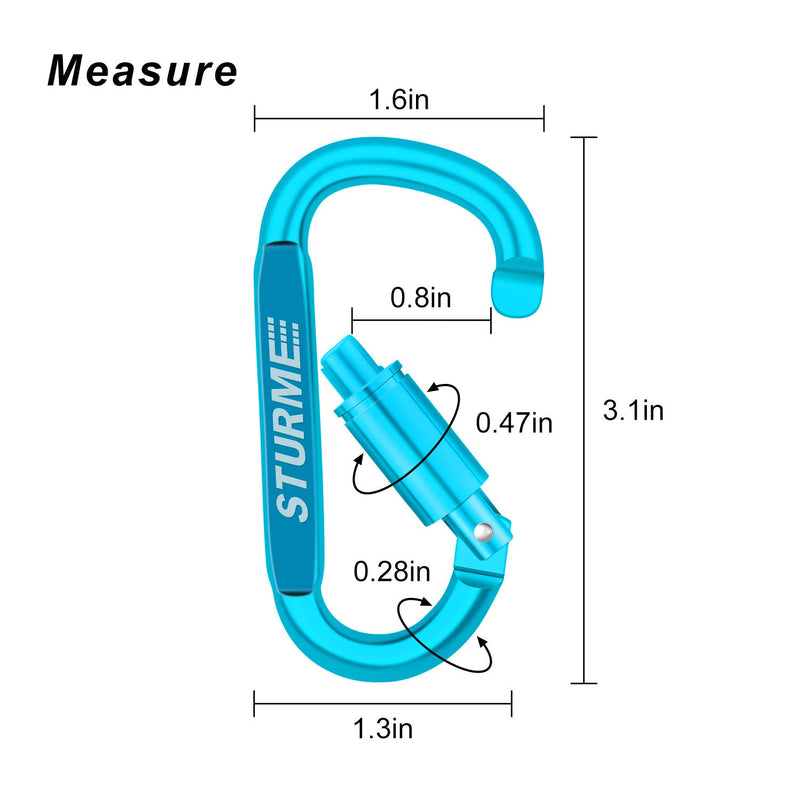 STURME Carabiner Clip Aluminum D-Ring Locking Durable Strong and Light Large Carabiners Clip Set for Outdoor Camping Screw Gate Lock Hooks Spring Link Improved Design Pack (9 Pack) Assorted - BeesActive Australia