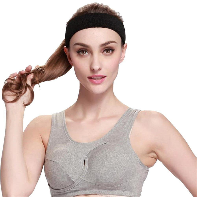 Amyzor Athletic Moisture Wicking Sweatband Headband Wristband for Men Women Sports Headband (Black) - BeesActive Australia