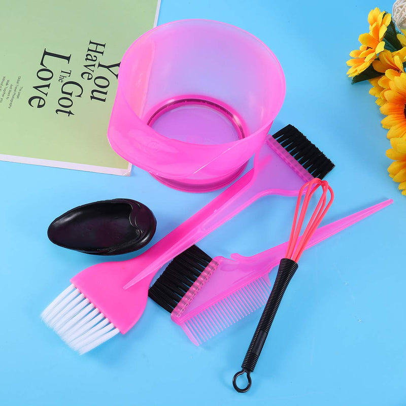 Minkissy 6pcs Hair Dyeing Brush Hair Color Bowl Mixing Bowls Professional Coloring Applicator Tool Kit DIY Hair Bleach Tinting Brushes Tool (Rosy) - BeesActive Australia