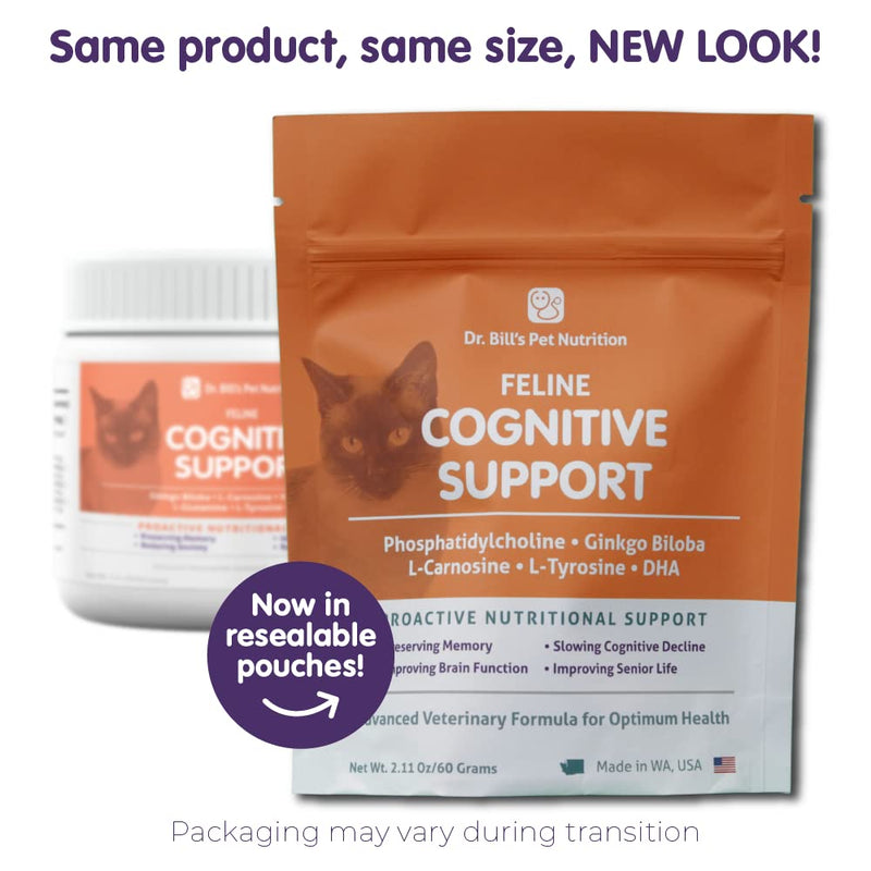 Dr. Bill's Feline Cognitive Support | Pet Supplement | Memory Support Supplement for Cats | Contains Gingko Biloba, L-Carnosine, Vitamin B-12, L-Glutamine, L-Tyrosine, and DHA - BeesActive Australia