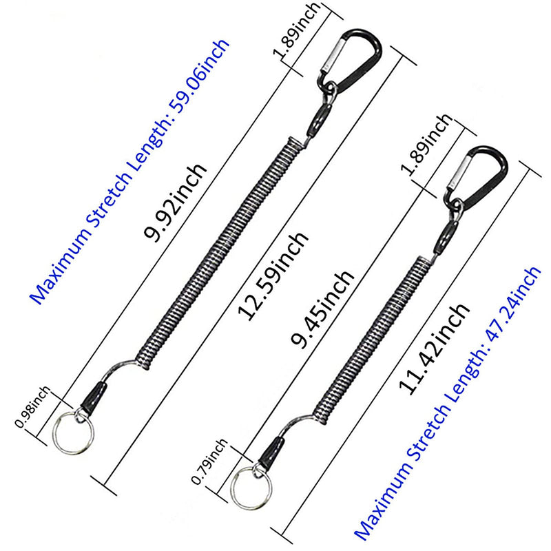 LAIBOREC Fishing Tool Lanyard, Retractable Safety Wire Coiled Tether 7PCS Finishing Ropes Accessories with Carabiner and Split Ring for Pliers Lip Grips Tackle, Boating, Kayak (Black) - BeesActive Australia