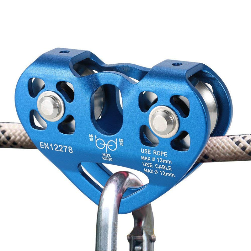 Lixada Climbing Pulley Zip Line Pulley 20kN Bearing Mobile Pulley with 25kN Screw Locking Carainber for Rigging Climbing Dark Blue - BeesActive Australia