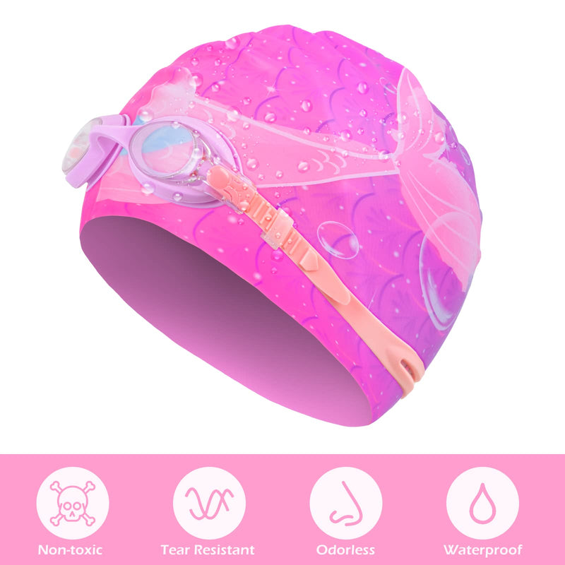 AuSletie Silicone Swim Caps for Kids Girls (Age 3-8), Waterproof Swimming Cap for Kids Toddlers , Durable Comfortable Swimming Caps for Girls, Fit for Long and Short Hair - BeesActive Australia