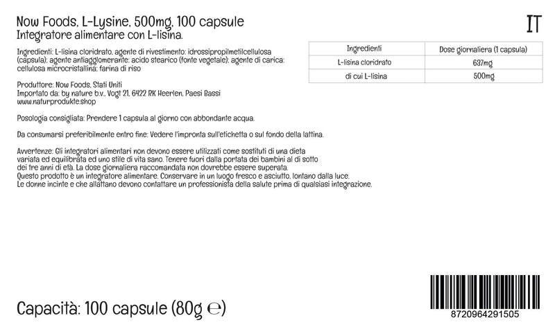 Now Foods, L-Lysine, 500mg, 100 Vegan Capsules, Amino Acid, Lab-Tested, Gluten-Free, Soy-Free, GMO-Free - BeesActive Australia