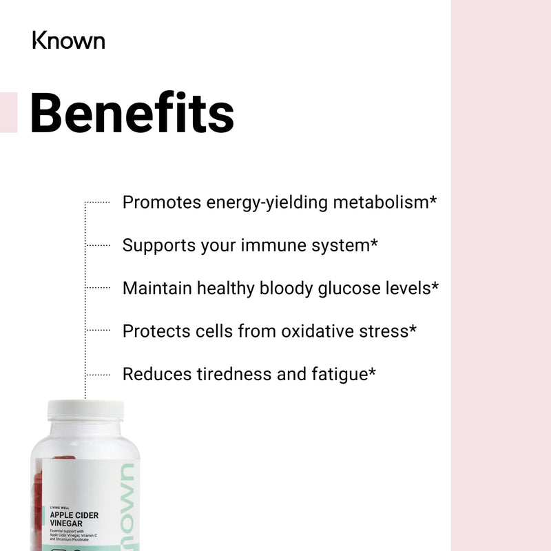 Vegan 1000mg Apple Cider Vinegar Vitamin Gummies by Known Nutrition | 60 Two-a-Day Gummies | Vegan Halal Food Supplement | Natural Botanical Extract | 100% Natural Apple Cider Vinegar (Pack of 1) - BeesActive Australia