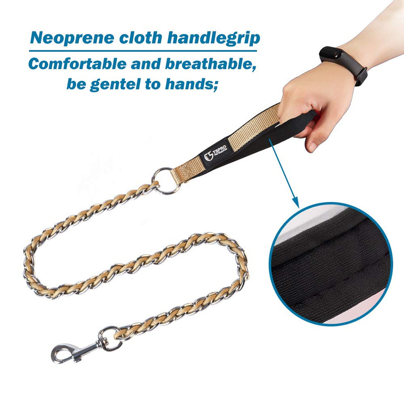 TSPRO Chew Proof Dog Leash Stainless Steel Dog Leash Metal Chain Training Dog Leash with Soft Handle for Medium Large Dog Length: 100cm/39.37inches KAHKI - BeesActive Australia