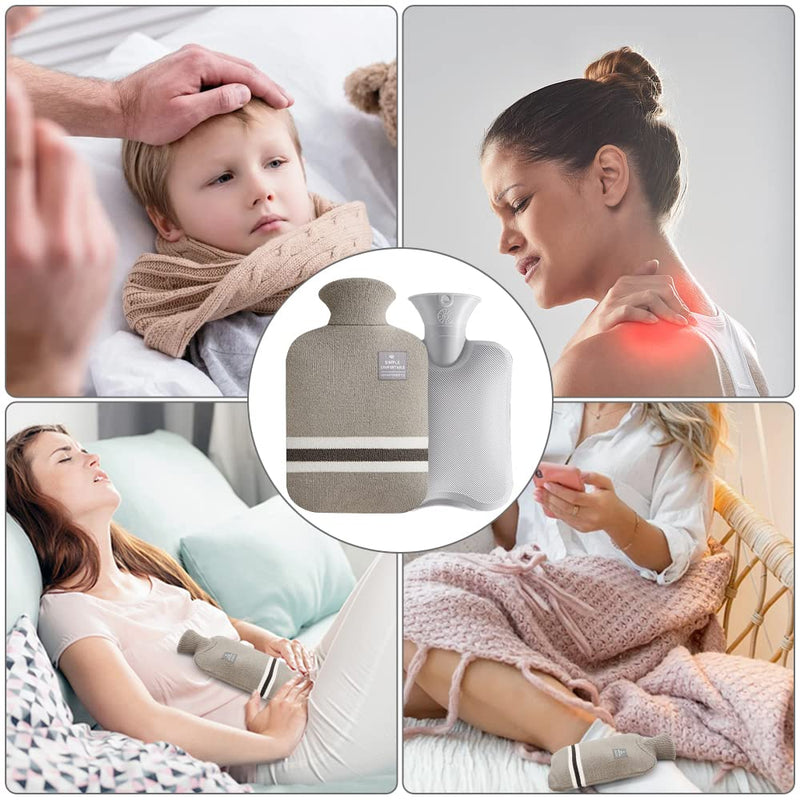 Small Hot Water Bottle with Knitted Cover, 1L Large Capacity Hot Water Bag with Removable and Washable Soft Cover for Pain Relief, Neck and Shoulders, Great Gift for Women, Men, Kids (1L-Light Grey) 1L-Light Grey - BeesActive Australia