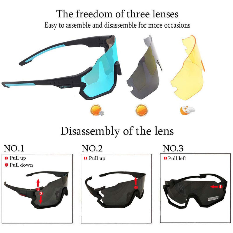 Polarized Riding Glasses Outdoor Men and Women Running Sports Bicycle Sunglasses Driving Fishing Golf Baseball 3 Lens Black Ice Blue - BeesActive Australia