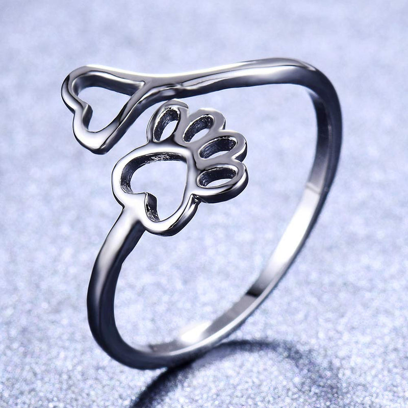 Dog Cat Paw Print Love Heart Ring Opening Adjustable Ring Pet Animal Claw Ring Jewelry for Women Men Gilrs Boys Paw Ring - BeesActive Australia