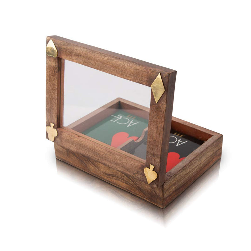Birthday Gift Ideas Handcrafted Classic Wooden Playing Card Holder Deck Box Storage Case Organizer With 2 Sets of Premium Quality 'Ace' Playing Cards Anniversary Housewarming Gifts Men Women - BeesActive Australia