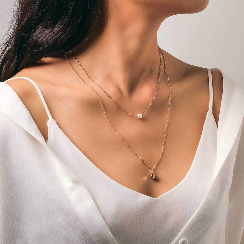 Adflyco Boho Layered Crystal Necklace Gold Pearl Pendant Necklaces Chain Jewelry Adjustable for Women and Girls - BeesActive Australia