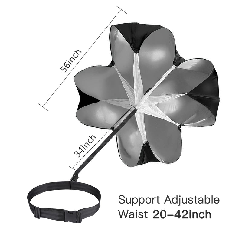 GIEMIT Running Speed Parachute,Speed Resistance Parachute with Adjustable Strap Black Training Parachute for Runner Speed Training and Acceleration Training 2 Umbrella - BeesActive Australia