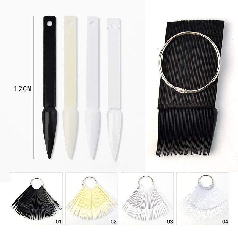 QIMYAR 160 Pcs False Nail Sticks Nail Art Tips Display Polish Board Fan-shaped Nail Swatch Sticks Nail Practice Color Display Nail Supplies Transparent/Black/Natural/Milky Colors, Stiletto Nails Tips Transparent/Black/Natural/Milky-160 Pieces - BeesActive Australia