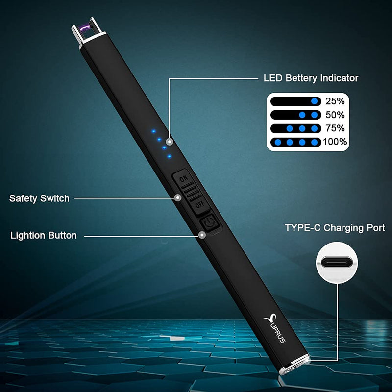 SUPRUS Electric Lighter Arc Windproof Flameless USB Lighter Rechargeable Lighter with Safety Lock for Candle BBQ Camping (Black) - BeesActive Australia