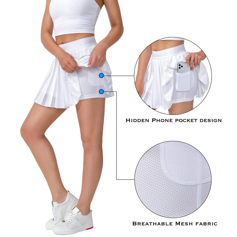Eleloveph Women's Pleated Tennis Skirt-Flowy Athletic Design,Suitable for Golf, Skater, Running Sports White Medium - BeesActive Australia