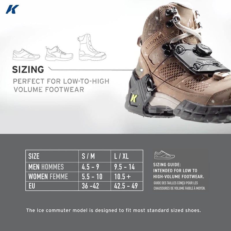 Korkers Ice Commuter Ice Cleats - Minimal and Lightweight - 11 Replaceable Steel Spikes - Black/Green Large-X-Large - BeesActive Australia