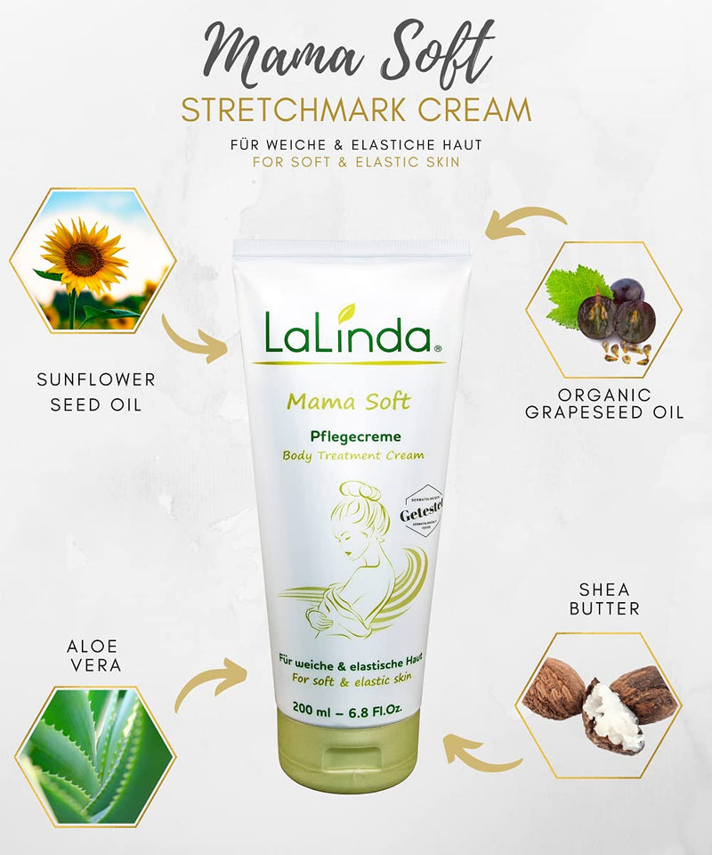 LaLinda Mama Soft Stretch Mark Cream, Recommended by Midwives, Dermatologically Tested, 100% Natural - 200 ml - BeesActive Australia
