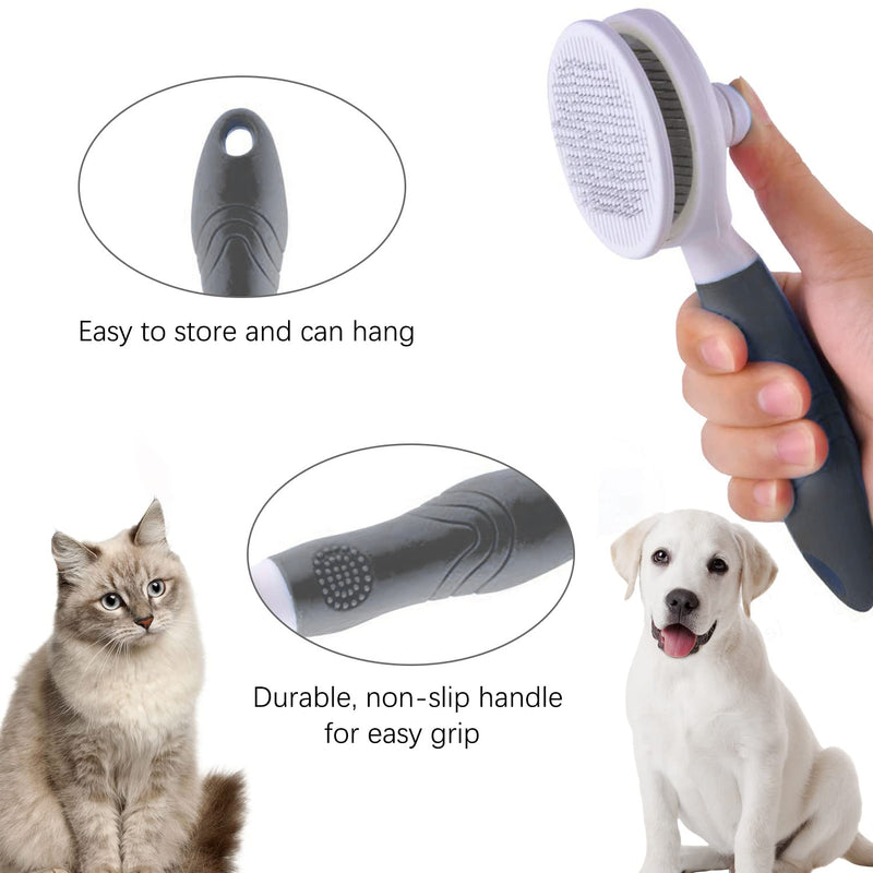 Cat Grooming Brush, Self Cleaning Slicker Brushes for Dogs Cats Pet Grooming Brush Tool Gently Removes Loose Undercoat, Mats Tangled Hair Slicker Brush for Pet Massage-Self Cleaning (Gray) - BeesActive Australia