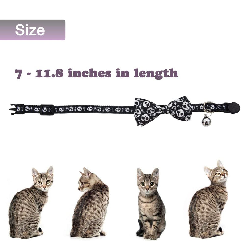 3 Pack Bowtie Skull Cat Collar Adjustable Quick Release Collar with Bell Black Pink and Green - BeesActive Australia