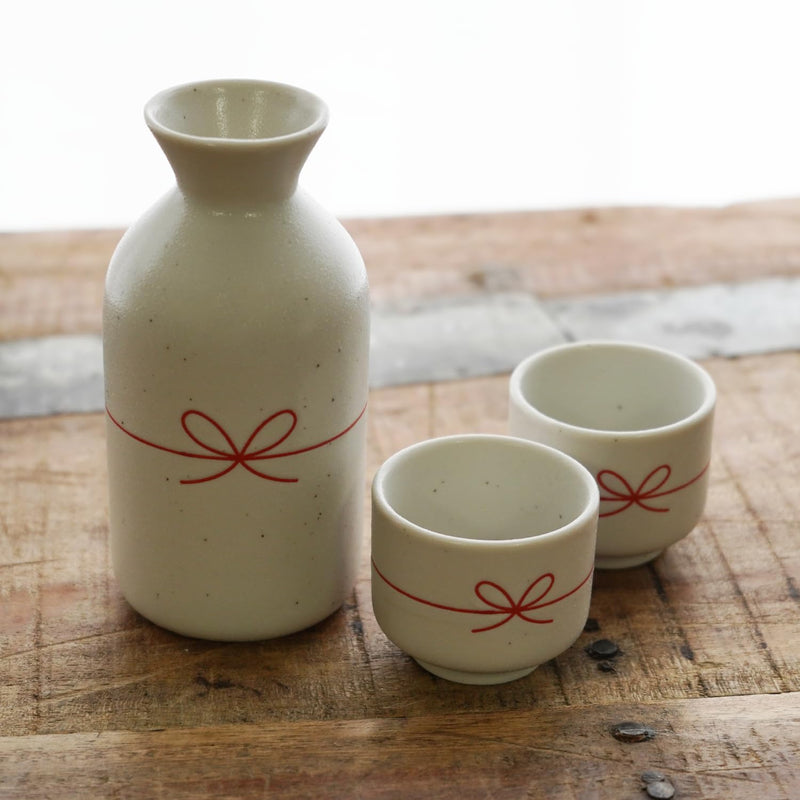 Sake Tokkuri and Sake Cups(2pcs) Set, 7.1 floz -Celebratory Collection-Japanese Sake Mino Ware Pottery with Gift Box, Made in Japan - BeesActive Australia